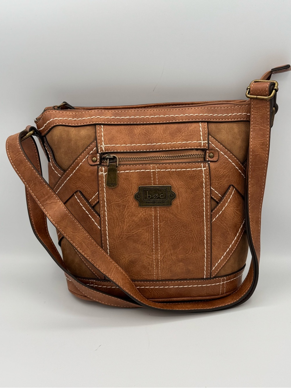 b.o.c. Born Concept Copper Creek Faux Leather Geometric Design Crossbody Bag NEW